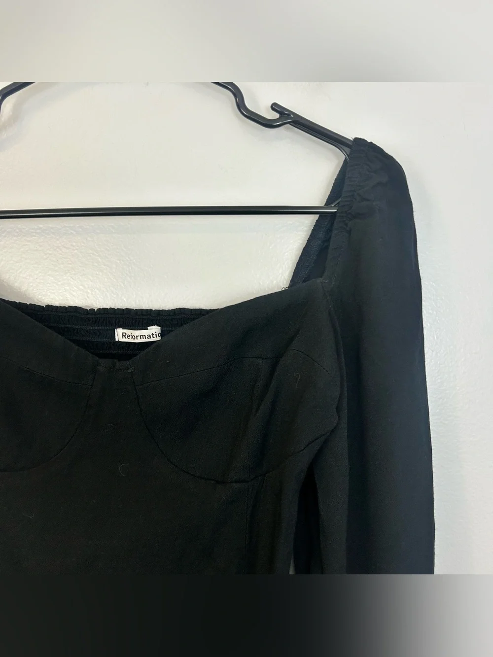 Reformation Black Corset Bustier Long Puff Sleeve Boho Top Size 12